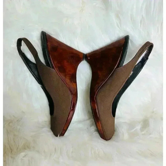 Vintage Donald J Pliner Women 7.5 Latte Tortoiseshell Wedge Slingback Sandal - Picture 2 of 7